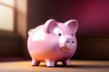 Piggy bank. Pink piggy bank or piggybank on table. Saving concept for save money. Global banking system. Investment your money in business
