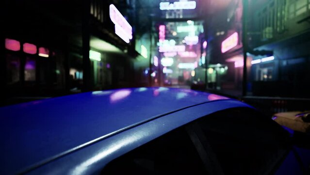 glorious neon colors make this small Asian town look like a dreamland at night