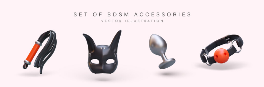 Accessories for role playing sex games. Domination and submission, hard sex. Stimulation of erogenous zones. Toys for control and punishment. Illustrations for sex shop