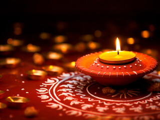Happy Diwali background with beautiful Diya and colorful rangoli - ai generative