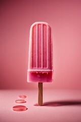 A pink popsicle on a matching pink background