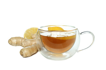 PNG, Cup of tea, ginger and lemon, isolated on white backgroundPNG, Cup of tea, ginger and lemon, isolated on white background