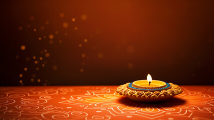 Happy Diwali background with beautiful Diya and colorful rangoli - ai generative - obrazy, fototapety, plakaty