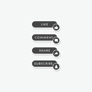 Like, comment, share, and subscribe icon sticker isolated on gray background