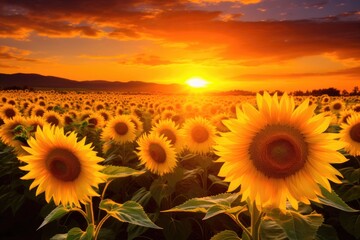 Fototapeta premium sunflower field turning towards the sun