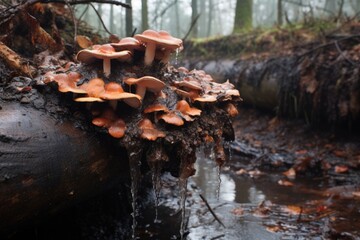 Fototapeta premium fungi consuming a decaying log