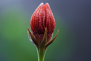 a hibiscus flower bud ready to bloom with a bokeh effect