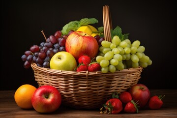 fresh fruits in a woven basket