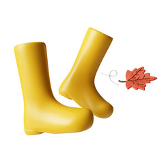 3d Autumn boot . Golden fall. Season decoration. icon isolated on gray background. 3d rendering illustration. Clipping path.