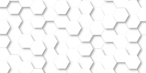 Fotobehang White Hexagonal Background. Computer hexagoan digital drawing, background with hexagons, abstract background. 3D Futuristic abstract honeycomb mosaic white background. © MdLothfor