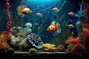 Fototapeta na wymiar new fish in a decorated aquarium