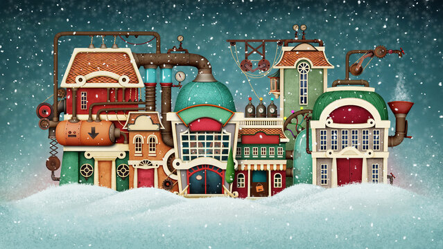 Winter illustration for a greeting card or poster with Holiday Factory. 