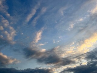 Fototapeta na wymiar Sky with clouds, evening vivid heavens background