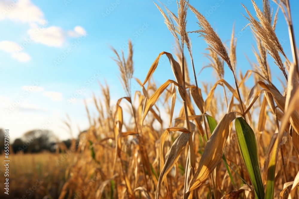 Sticker close up of golden corn stalks standing tall in the field