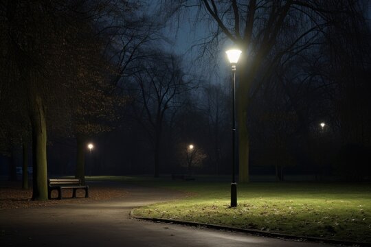solitary lamp post in an unlit park