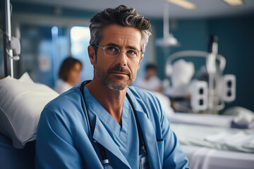 Portrait of male doctor in hospital corridor