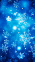 Blurred Snowflakes on blue background. Christmas and New Year holidays background.