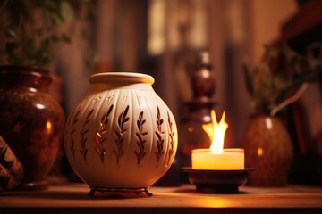 ceramic oil burner filling the room with soft light
