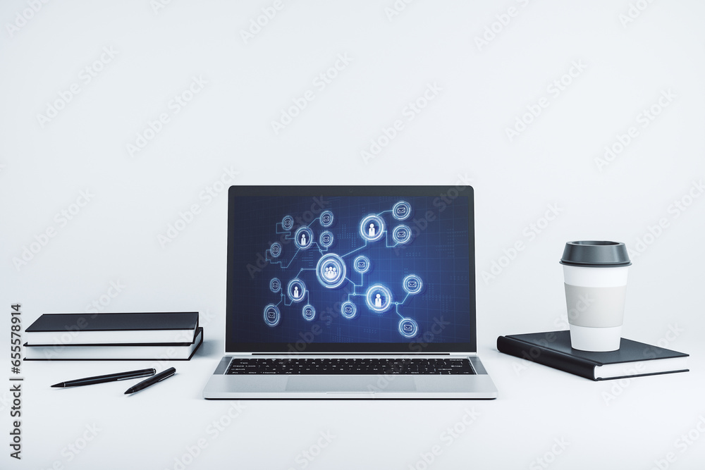 Leinwandbilder Modern computer screen with social network media concept. 3D Rendering