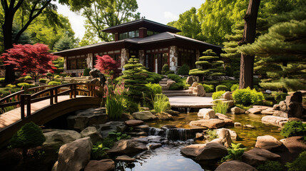 Beautiful Japanese Garden Wedding Venue, Stone Pathway, Koi Pond, Natural and Harmonious Background