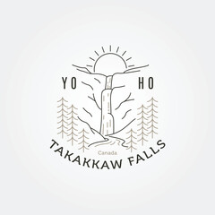takakkaw falls in yoho national park vintage logo line art vector illustration design, waterfall vintage logo