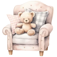 Fotobehang teddy bear on chair watercolor illustration, generative AI © VALUEINVESTOR