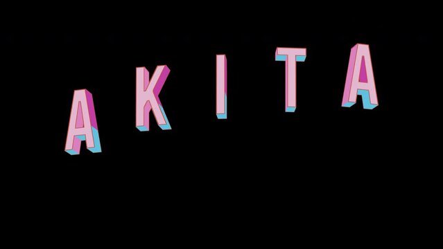 Bright letters jump merrily in the inscription AKITA city. Retro. Alpha channel black. Looped from frame 120 to 240, Alpha BW at the end