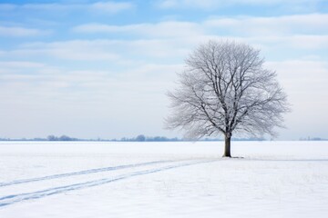 Fototapeta na wymiar a lonesome tree in a calm snowy field