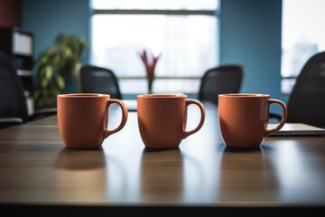 three coffee cups on a desk symbolizing a mentorship meeting