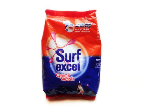 Guwahati, Assam, India - September 30, 2023 : Surf Excel Quick Wash Detergent Powder with Lemon and Bleach to Remove tough stains on clothes. 