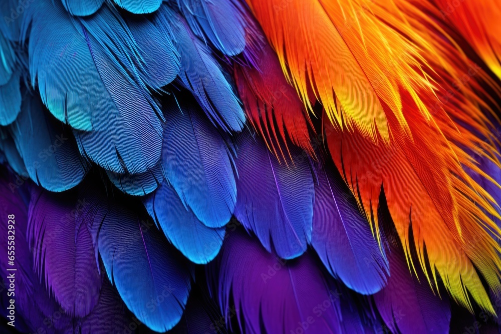 Sticker vibrantly coloured bird feathers close-up