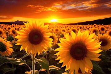 sunflower field turning towards the sun