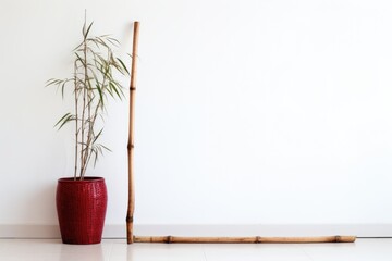 cane leaning against a white wall