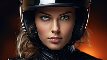 A beautiful woman in motorcycle helmet. Generative Ai