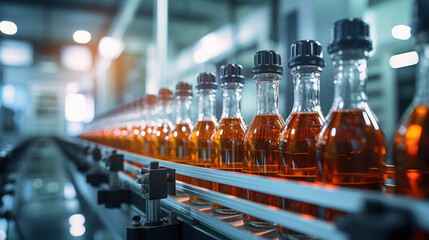 Large industrial beverage bottling line