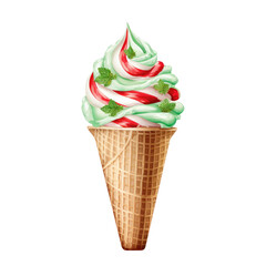 Watercolor Peppermint Ice Cream Christmas Dessert (AI Generated)