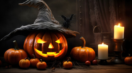 Pumpkin theme black background halloween poster