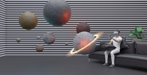 metaverse VR glasses users Learning science through AR glasses in the study of stars and the universe virtual world simulation  illustration 3D © nana