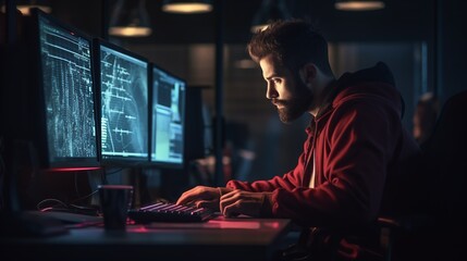 Focused IT professional working on computer
