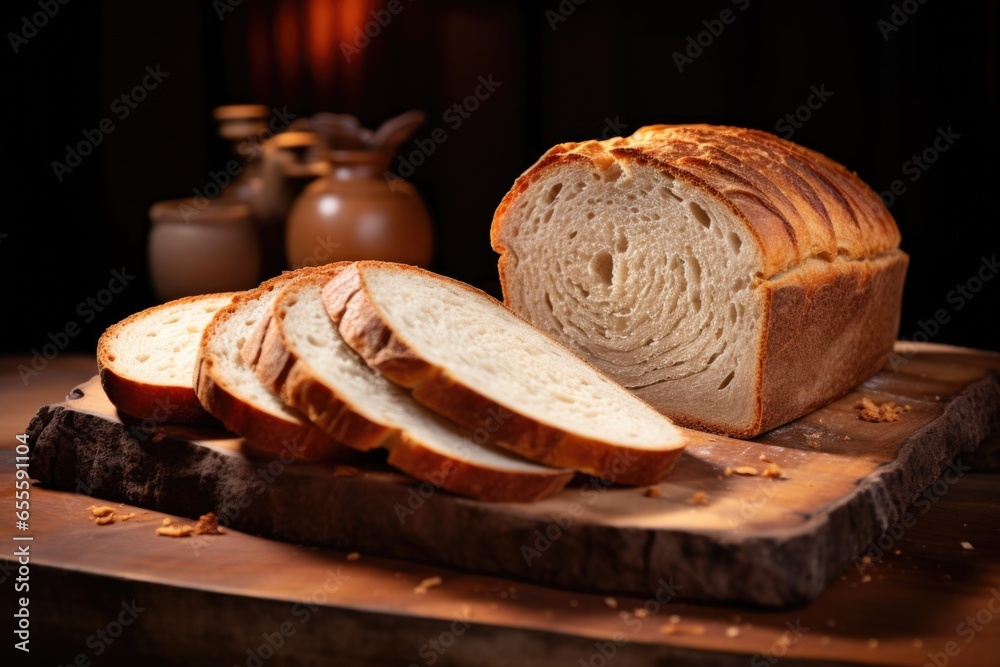 Sticker bread loaves with some slices cut