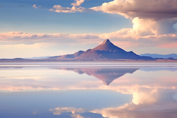 Reflection of clouds in the salt lake, Salar de Uyuni. - Powered by Adobe