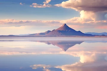 Fotobehang Reflection of clouds in the salt lake, Salar de Uyuni. © enter