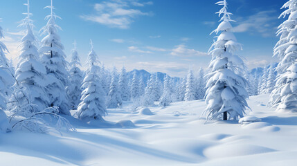 Fototapeta na wymiar Christmas landscape beautiful winter scenery with christmas trees and snow