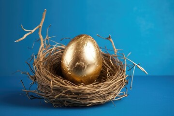 elegant golden nest egg with a blue background