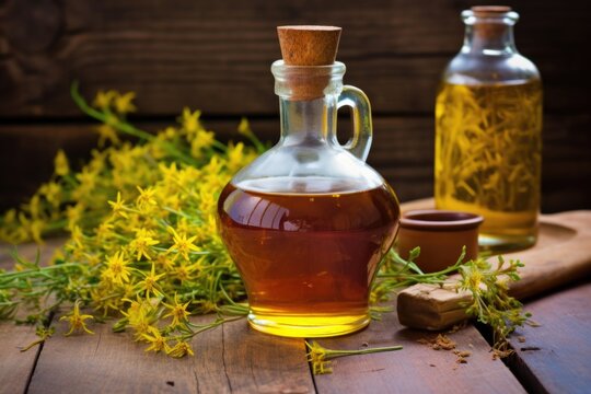 bottle of st johns wort tincture on wood