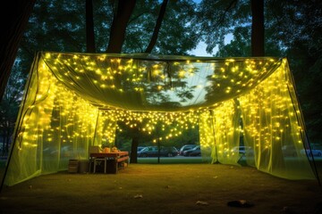 fireflies illuminating a canopy tent