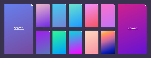 Soft pastel gradient smooth and vibrant color background set for devices, pc and modern smartphone screen soft pastel color backgrounds vector ux and ui design illustration - obrazy, fototapety, plakaty