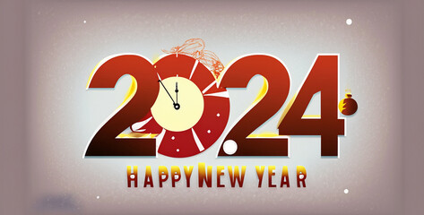 A clock striking midnight with fireworks lighting up the night sky 2024, new year clock - obrazy, fototapety, plakaty