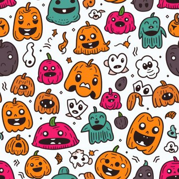 simple seamless doodle halloween themed pattern. AI Generative.