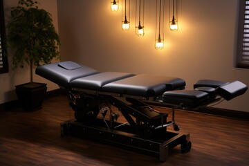 Obraz premium a black chiropractic drop piece table under soft light